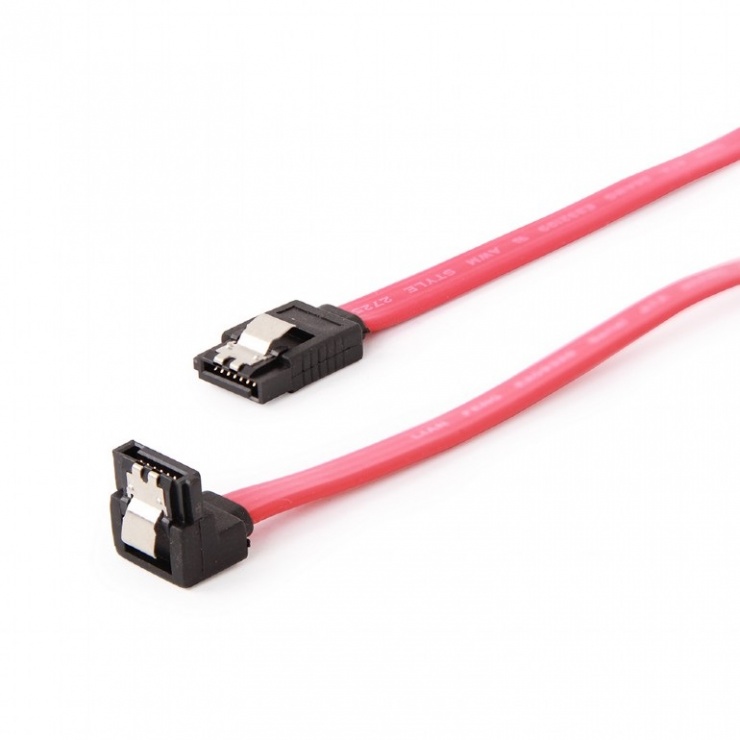 Imagine Cablu de date SATA III drept/unghi 80cm Rosu, Gembird CC-SATAM-DATA90-0.8M